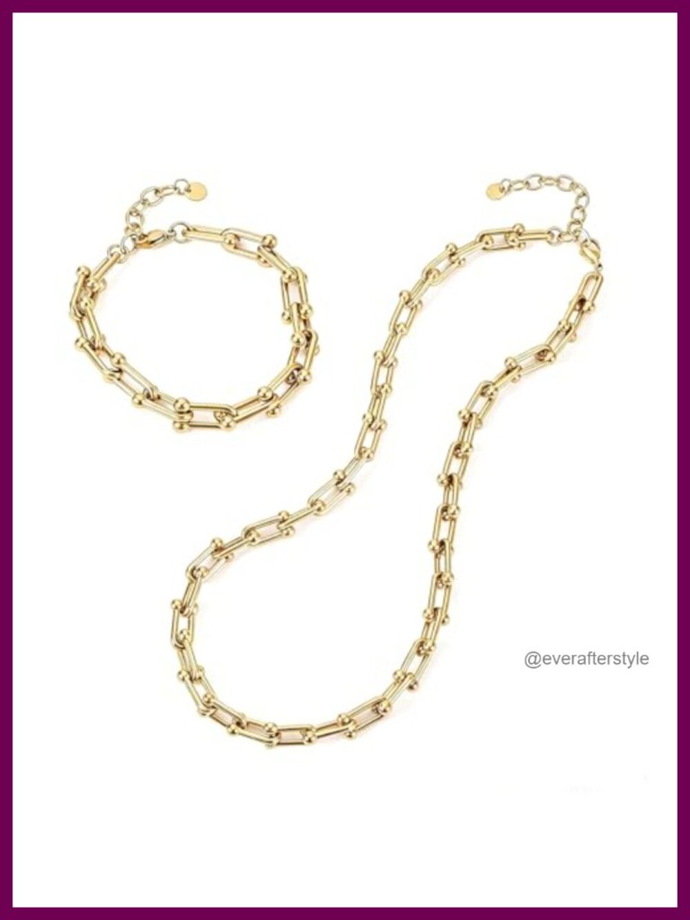 18K Gold-Plated Stainless Steel Paperclip Necklace Bracelet Set Adjustable